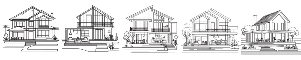 continuous line style house vector