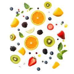Assorted fresh fruit, Medium pile of assorted fresh and bright fruit, isolated on transparent background