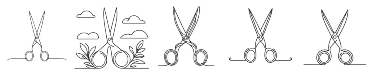 continuous line style scissors vector
