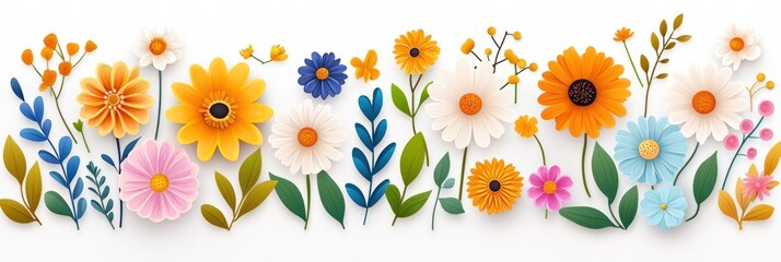 Obraz premium Colorful Paper Flowers and Leaves Floral Arrangement