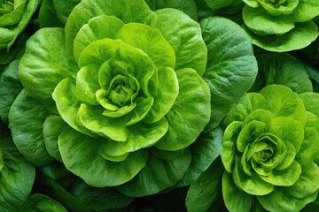 Fototapeta premium Fresh Green Lettuce Heads Growing in Garden