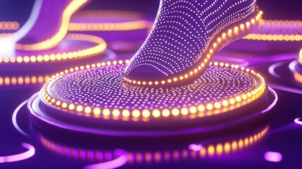 Futuristic Foot Stepping on Illuminated Platforms