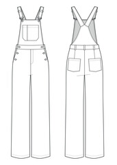 Denim overall jumpsuit flat sketch