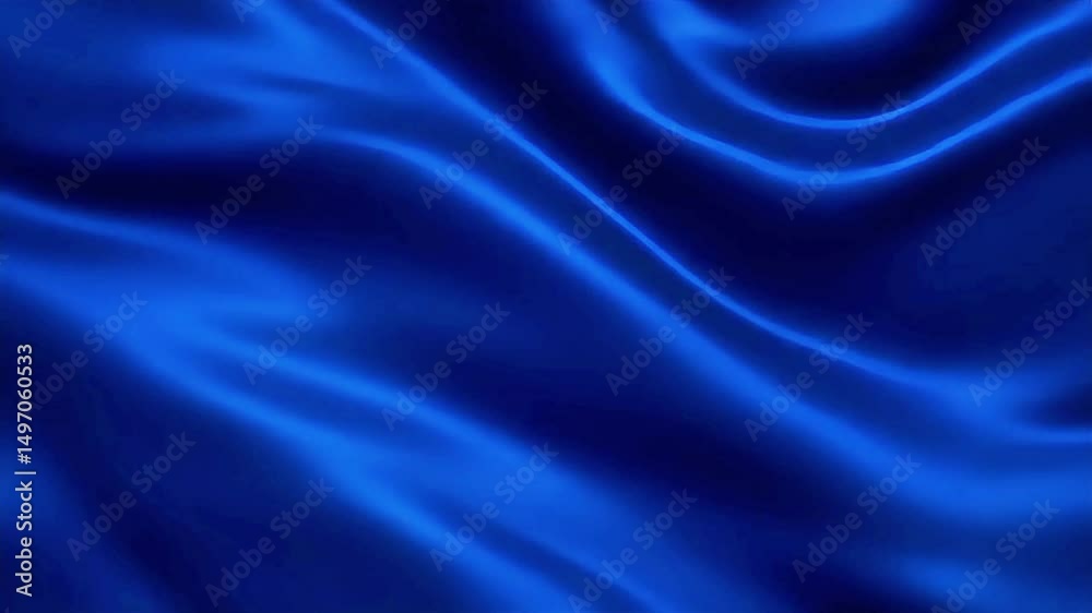 Poster flowing royal blue silk fabric texture with soft light and shadow movement