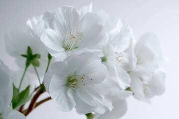 Fototapeta premium Delicate Bouquet of White Flowers Against a Gentle White Backdrop Generative AI