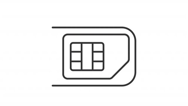 Animated SIM card inserting line icon. Installing chip into mobile device animation. Communication technology development. Outline element on white background. HD video with alpha channel