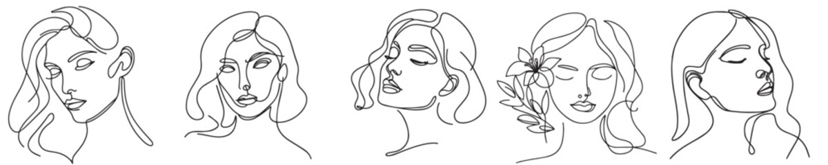 continuous line style woman face vector