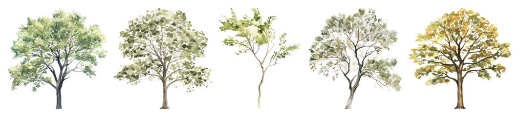 Obraz premium PNG Illustrated trees in seasonal transition, element set on transparent background