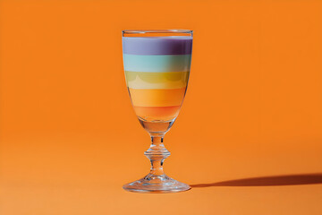 Colorful layered dessert in a glass goblet.