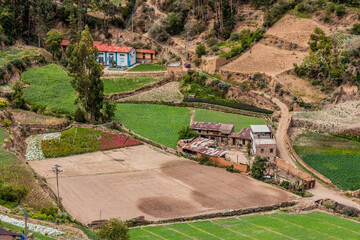 Rural landscape of Chuchopampa village near Tarma town with flower fields, Peru