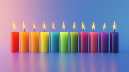 Colorful birthday candles burning in a row, celebrating joy and warmth