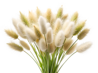 blooming bunch of cute hare s tail grass isolated on white background, PNG