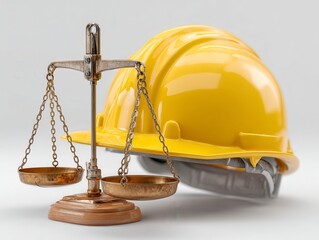 Balance of justice and safety helmet symbolizing law and protection