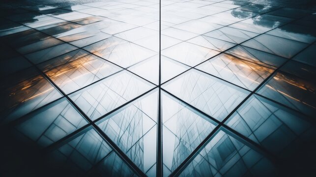 Abstract Glass Facade Geometric Pattern Modern Building Design Architecture city blue teal grey gold