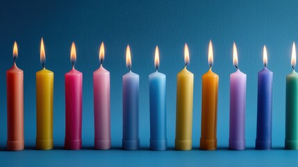 Colorful birthday candles burning in a row, celebrating joy and warmth