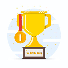 Concept of winner and awards. Flat style champion trophy