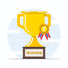 Concept of winner and awards. Flat style champion trophy