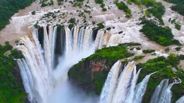 Aerial View of Jog Falls During Monsoon in Karnataka, India

