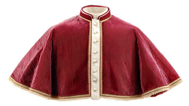 Red velvet papal mozzetta with ermine trim, front view, studio lighting, transparent background,