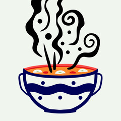 Steaming Hot Soup in Bowl -  Cozy Food Illustration