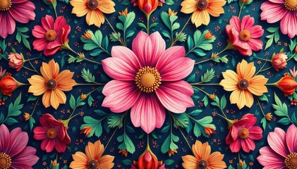 Intricate floral textile design, repeating motif , vector, fabric, seamless