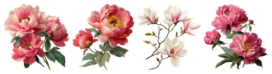 PNG Vintage floral botanical illustration beauty, element set on transparent background