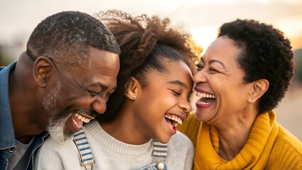 Fototapeta premium Family group hug with smiling faces close-up