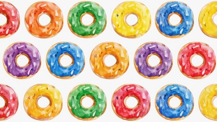 Fototapeta premium Watercolor seamless pattern with rainbow donuts