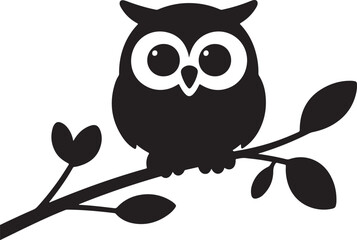 owl with tree branch black silhouette vector illustration