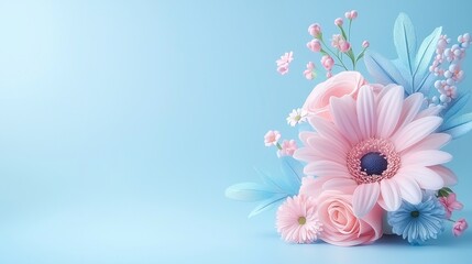 Obraz premium Delicate Pink and Blue Flowers on Light Blue Background