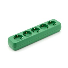 3d Green extension cord isolated on white background for power distribution and multiple device charging