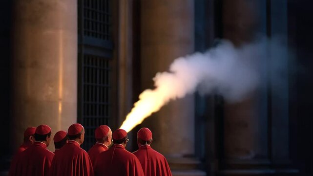 Cardinals observing smoke at Vatican courtyard ceremony