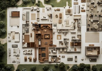 Detailed architectural model of an interior design plan.
