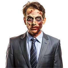 Zombie Businessman Halloween Costume Undead Corporate Horror Image isolated on transparent background