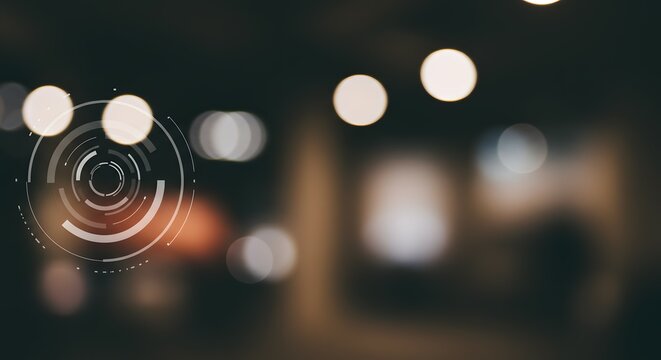 Abstract Technology Background Futuristic HUD Interface Overlay on Blurred Cityscape at Night