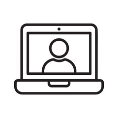 a black outline vector illustration of a notebook user icon.