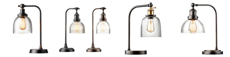 Obraz premium Vintage inspired industrial lamps with glass shades and Edison bulbs