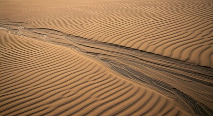 Naklejka premium Desert Sandscapes Rippled Textures and Water Erosion Patterns in Arid Landscapes