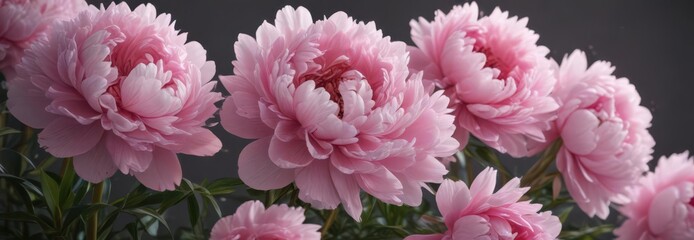 Full bloom pink peonies, lush petals, gentle backdrop,  flowers,  elegant