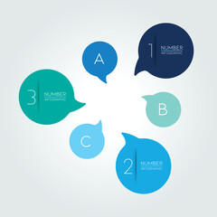 Circle infographic template. Round net diagram, graph, presentation, chart. Connected concept with 4 bubbles, options, steps, parts, text fields, processes. Blue vector design.