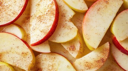 Close-up of a pile of sliced apples. the apples are arranged in a random pattern, with some overlapping each other.