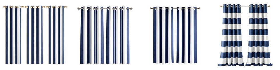 A set of navy and white striped curtain panels ideal for adding a touch of classic elegance and contemporary style to any room in the home