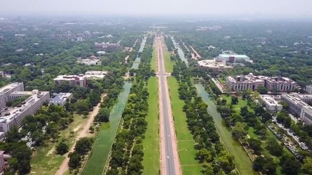 Aerial View of Rajpath and India Gate in New Delhi, India