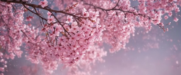 Mesmerizing pink sakura petal cascade, soft focus background,  movement,  soft focus
