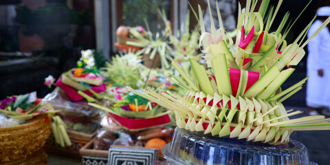 offering for ceremony in hindu temple in bali -indonesia