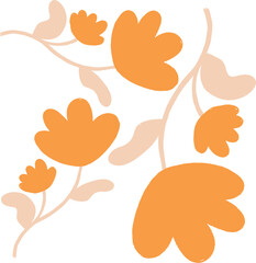 Vector-style orange floral illustration with curved branches and a flat aesthetic