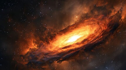 Fototapeta premium Fiery nebula cosmic cloudscape starry night space galaxy