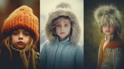 Dreifachbelichtung: Kinderporträts mit Wintermützen