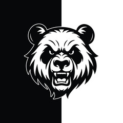 Angry Panda Mascot Logo, Bold Black and White Vector Animal Head