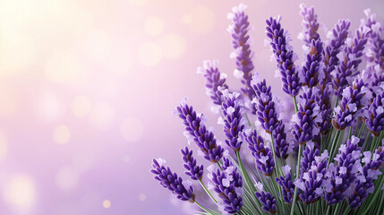 Naklejka premium violet lavender flowers arranged on white background. Top view, flat lay. Minimal concept. Dry flower floral composition. Pastel colors.